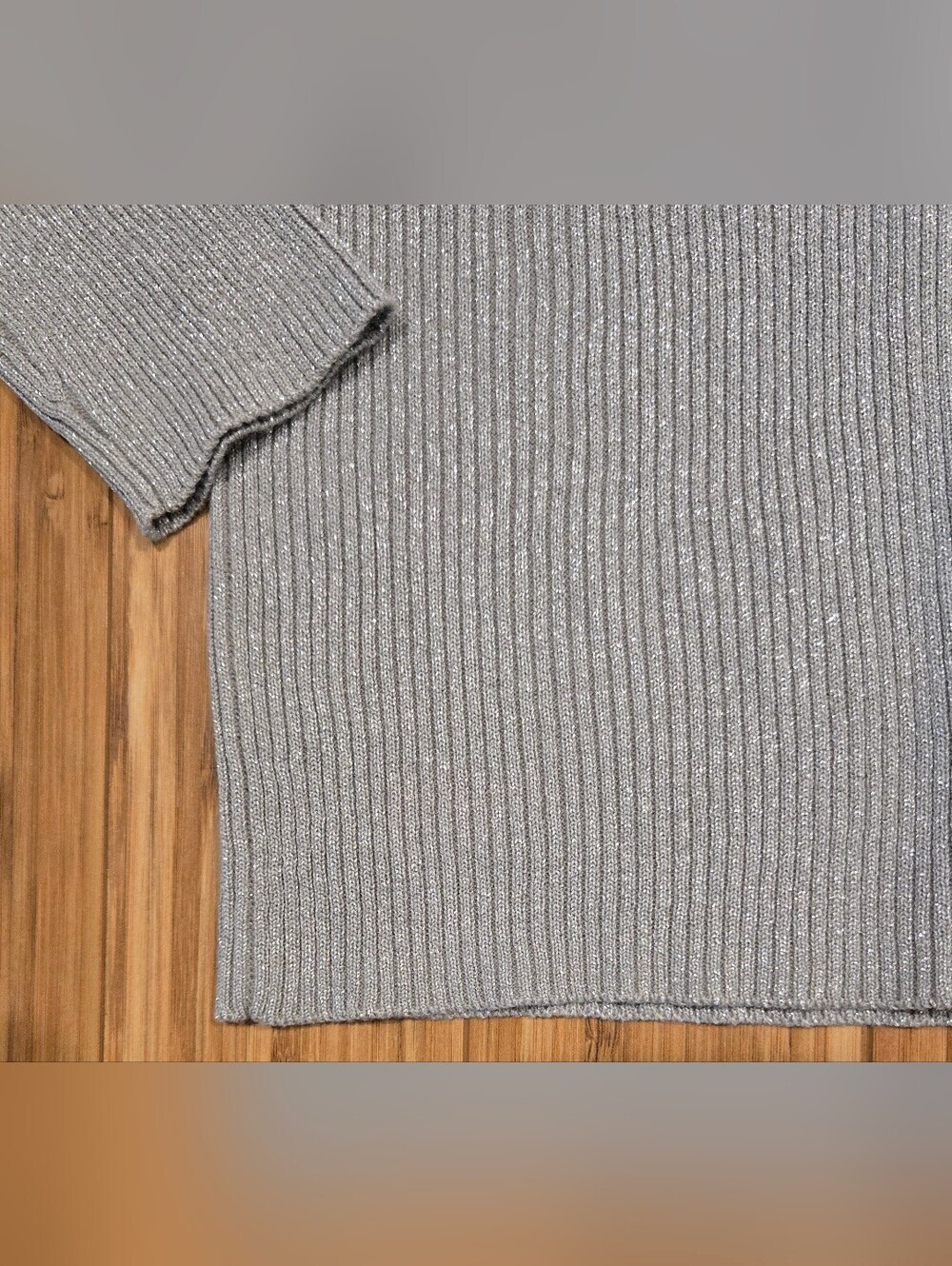 Style & Co Silver-Gray Ribbed Button Cardigan Sweater With Sparkles - Picture 2 of 8